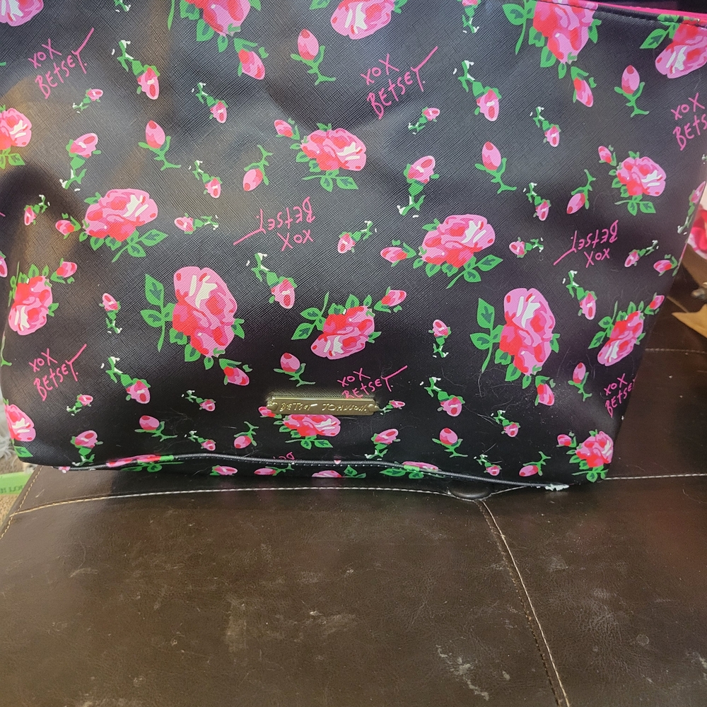 Betsey Johnson Black Floral Tote with Gold Accents - Picture 2 of 4